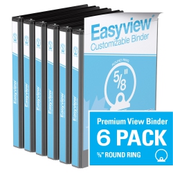 DAVIS GROUP Easyview® Premium Round Ring Customizable View Binder, 6 Pack, 5/8"- In Black