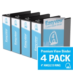 DAVIS GROUP Easyview® Premium D Ring Customizable View Binder, 4 Pack, 4" - In Black