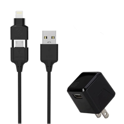 SCOSCHE Wall Charger 1 Port 12W With Lightning/micro USB Mfi to USB-A 3Ft Cable In Black