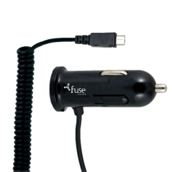 FUSE - Car Charger Micro USB Hard Wired 2.4Amp + Additional USB Port 8Ft Coil