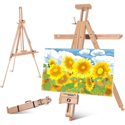 LIVINGBASICS Wood Painting Easel Stand, Portable Art Floor Tripod Easel for Painting And Displaying Artwork, Adjustable Height 51.2 to 74.8 Inches