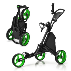 GYMAX 3-Wheel Foldable Golf Push Pull Cart Trolley W/ Adjustable Handle