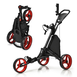GYMAX 3-Wheel Foldable Golf Push Pull Cart Trolley W/ Adjustable Handle