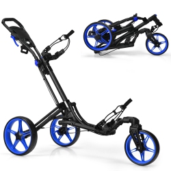 GYMAX 3 Wheels Foldable Golf Push Pull Cart Trolley W/ Adjustable Handle Brake