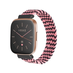 STRAPSCO Patterned Elastic Nylon Watch Band Strap for Fitbit Versa & Versa 2 - M - Fits 6.2" - 6.5" Wrist - Waves In Pink