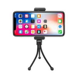 LATNEX Compact Pocket Sized Mini Tabletop Tripod Stand With Flexible, Bendable Legs & Bracket Mount for Universal Cameras & Smartphones - In Black