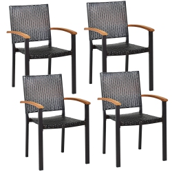 GYMAX 4PCs Stackable Patio Wicker Dining Chair Rattan Armchair Outdoor Yard