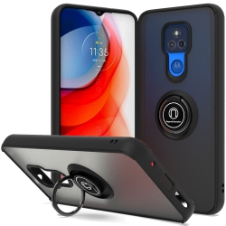 CC Topsave PC+Tpu Rugged Hybrid Cover Case W/360 Degrees Rotating Ring Stand for Motorola Moto G Play(2021) In Black