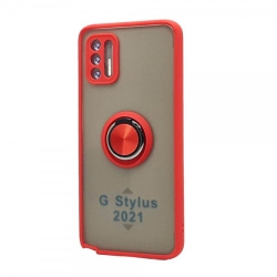 CC Topsave PC+Tpu Rugged Hybrid Cover Case W/360 Degrees Rotating Ring Stand for Motorola Moto G Stylus(2021) In Red