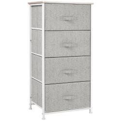 HOMCOM Linen Drawer Cabinet Organizer Storage Dresser Tower With 4 Removable Drawer Metal Frame Adjustable Feet for Living Room, Kitchen, Bathroom
