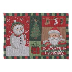 MAISON CONCEPTS Tapestry Unbacked Placemat (Snowman Santa) - Set Of 12