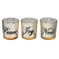 MAISON CONCEPTS Glass Tealight Holders (Joy/noel/peace) - Set Of 3
