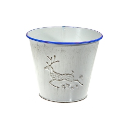 MAISON CONCEPTS Metal Round Planter With Embossed Reindeer - Set Of 2 In White