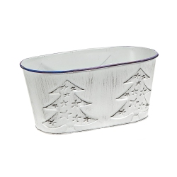 MAISON CONCEPTS Metal Oval Planter With Embossed Trees - Set Of 2 In White