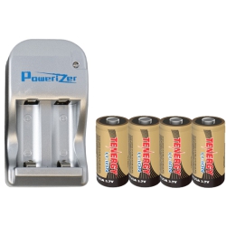 TENERGY 4 X Rcr123A (16340) 3.7 Volt Lithium Ion Batteries (650 Mah) + 2 Bay Powerizer Smart Charger
