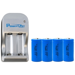 POWERIZER 4 X Rcr123 (16340) 3.7 Volt Lithium Ion Batteries (700 Mah) + 2 Bay Smart Charger