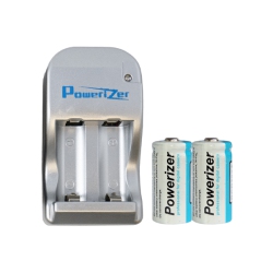 POWERIZER 2 X 3.6 Volt Rcr123A Lithium Ion Batteries (650 Mah) + 2 Bay Smart Charger
