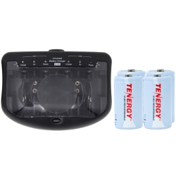TENERGY V2299 Universal Smart Charger + 4 D Nimh Batteries (10000 Mah)