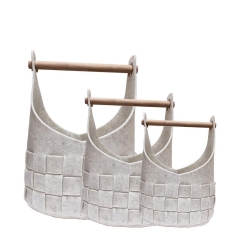 JESSAR - Set Of 3 Braided Felt Storage Baskets With Wood Handles In White