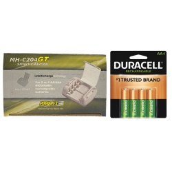 POWEREX Mh-C204Gt Aa / Aaa Smart Battery Charger & 4 Aa Duracell Rechargeable (Dx1500) Batteries (2500 Mah)