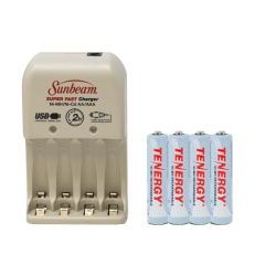 TENERGY Sunbeam Aa / Aaa Battery Charger + 4 Aaa Nimh Rechargeable Batteries (1000 Mah)