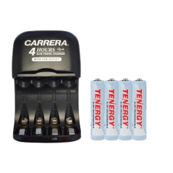 TENERGY Aa / Aaa Nimh Smart Slim Travel Charger With USB Plug & 4 Aaa Nimh Rechargeable Batteries (1000 Mah)