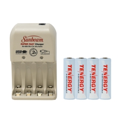 TENERGY Sunbeam Aa / Aaa Battery Charger + 4 Aa Nimh Rechargeable Batteries (2500 Mah)