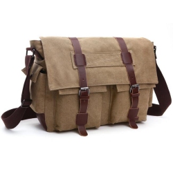 SPLURG'D Canvas Laptop Bag. Messenger Style Bag Cross Body Bag. Military Look, for Ladies Or Men - In Beige