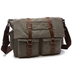 SPLURG'D Canvas Laptop Bag. Messenger Style Bag Cross Body Bag. Military Look, for Ladies Or Men - In Grey