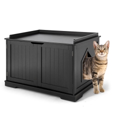 COSTWAY Cat Litter Box Cabinet Furniture Cat Washroom Storage Bench