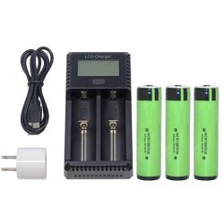 PANASONIC 2-Slot Fast Battery Charger + 3 X 3.7 Volt 18650 Lithium Ion Button Top Batteries (3400 Mah)