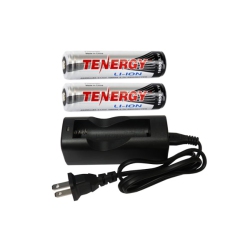 TENERGY Li-Ion Charger (Single Slot) + 2 X 18650 3.6V 2600 Mah Li-Ion W/ PCb