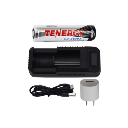 TENERGY 1-Slot Li-Ion Charger W/ Lcd Display + 18650 3.6V 2600 Mah Li-Ion W/ PCb