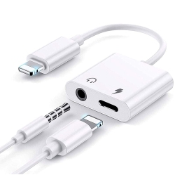 ELECTROX Lightning to 3.5MM Dual Ports Dongle Charger/headphone Adapter With Aux Audio Earphone Accessory for Iphone, Ipad, Apple