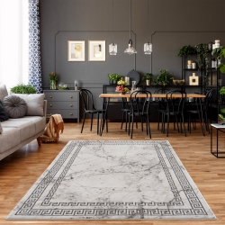 LADOLE RUGS La Dole Rugs Gold Ivory Abstract Marble Bordered Modern Meander Greek Pattern Area Rug for Living Room Bedroom Hallway Carpet 5'3" X 7'3