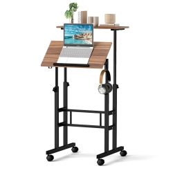 COSTWAY Mobile Standing Desk Rolling Adjustable Laptop Cart Home Office