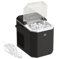 HOMCOM Countertop Ice Maker Machine \w Handle, 9 Cubes Ready In 6 Mins, 26 Lbs In 24 Hours, Self Cleaning Ice Maker \w Ice Scoop, Basket, 1.3L Water