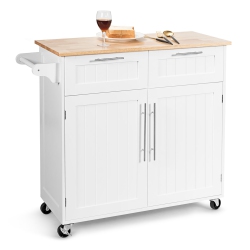 COSTWAY Rolling Kitchen Cart Island Heavy Duty Storage Trolley Cabinet Utility In White