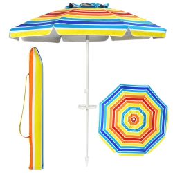 COSTWAY 7.2 Ft Portable Beach Umbrella Tilt Anchor Cup Holder W/carry Bag In Sand