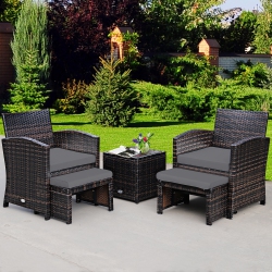 COSTWAY 5PCs Patio Rattan Wicker Furniture Set Sofa Ottoman Cushion In Gray