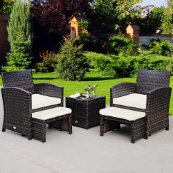 COSTWAY 5PCs Patio Rattan Wicker Furniture Set Sofa Ottoman W/ Cushions In White