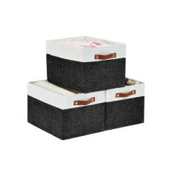 DECOMOMO Collapsible Storage Bin [3-Pack] Sturdy Cationic Fabric Basket W/handles for Organizing Shelf Nursery Home Closet |15 X 11 X 9.8