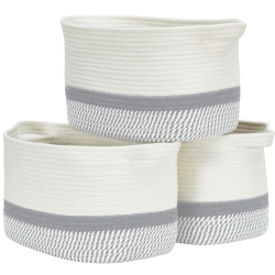DECOMOMO Cotton Rope Baskets Woven Foldable Storage Bin With Handles | 15”(L) X 11” (W) X 10” (H) | 3 Pack