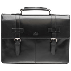 Mancini Buffalo Double Compartment Leather 15.6" Laptop Briefcase (99-5434) - Black