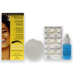 ARCHES AND HALOS Eyebrow And Lip Waxing Kit By for Women - 3 PC 24 Wax Strips, 26 Cotton Pads, 0.47OZ Azulene Oil