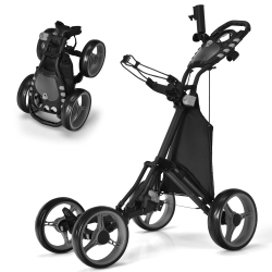 GYMAX 4 Wheels Foldable Golf Push Pull Cart Trolley W/ Brake Waterproof Bag