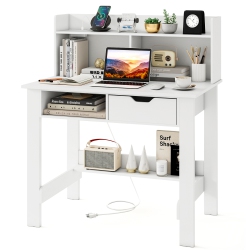 GYMAX Modern Computer Desk W/ Charging Station USB & Type C Port