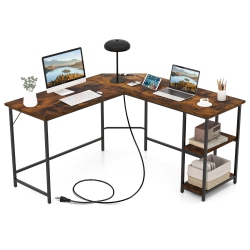 GYMAX L Shaped Corner Computer Desk 54.5" Office Workstation W/ 2 Outlets & USB Ports