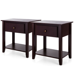 GYMAX 2PCs Nightstand Sofa End Side Table W/ Storage Drawer Bottom Shelf Espresso