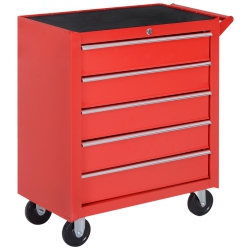 HOMCOM 5 Drawer Roller Tool Chest, Mobile Lockable Toolbox, Storage Organizer With Handle for Workshop Mechanics Garage In Red